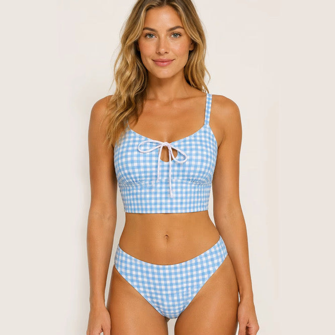 Blue Plaid Tankini Top
